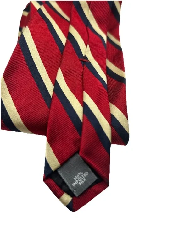 Lord & Taylor Red Striped Tie with Navy and Cream - Picture 6 of 6